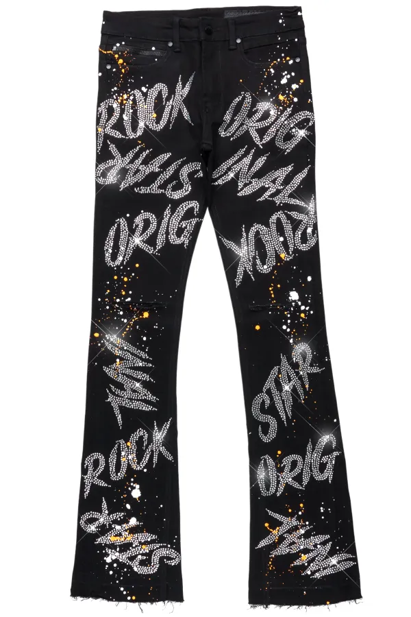Eren Black/Orange Stacked Flare Jean