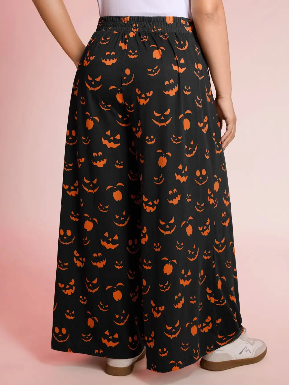 Carved Pumpkin Halloween Wide-Leg Pants