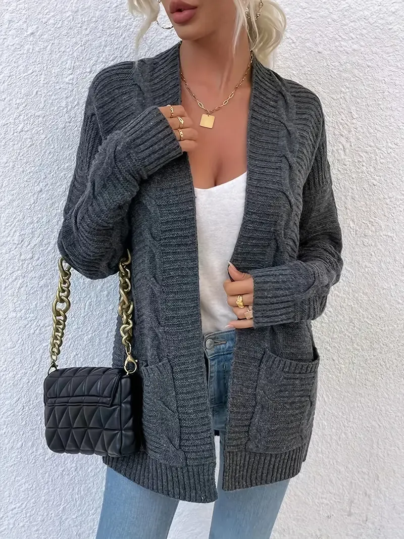 Cozy Solid Color Cable Knit Cardigan Sweater