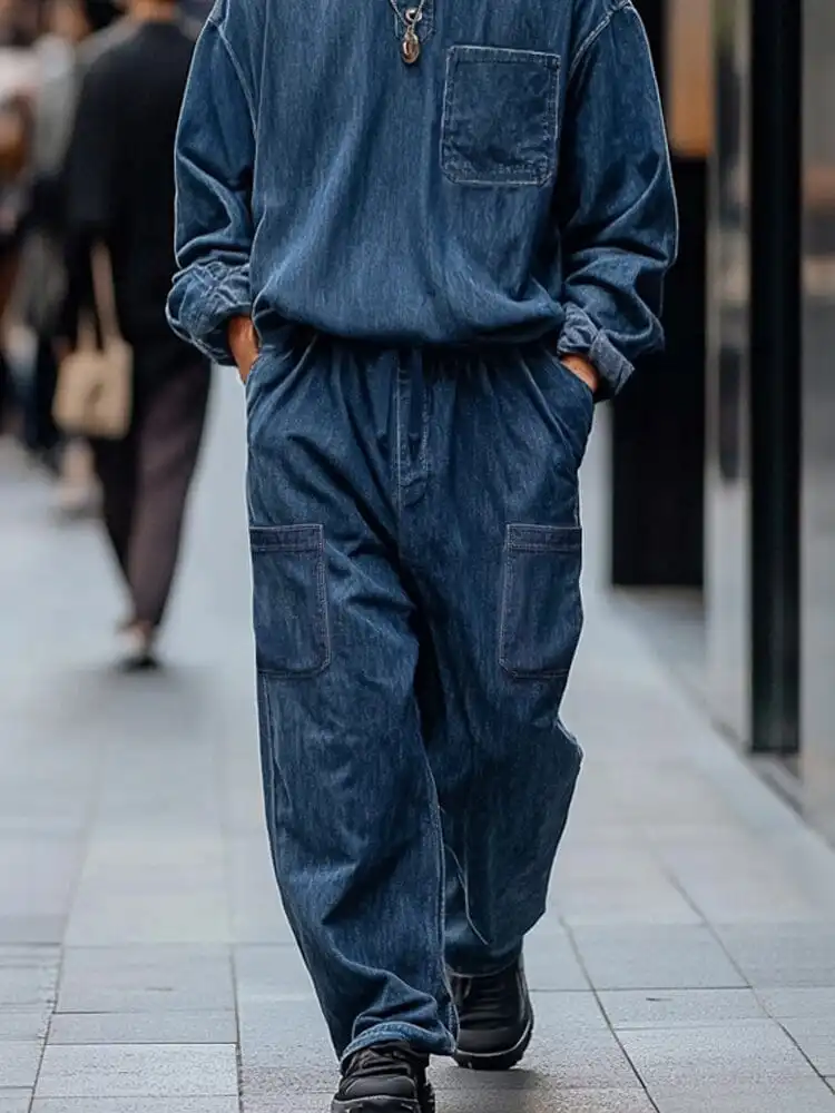 Vintage-Inspired Denim Cargo 2-Piece Set