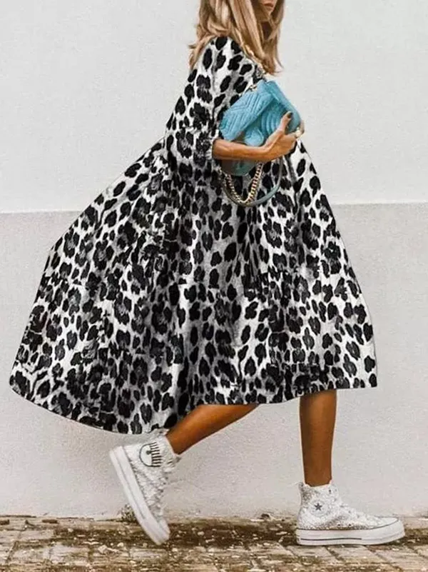 Loose High-Low Pleated Half Sleeves Round-Neck Midi Dress