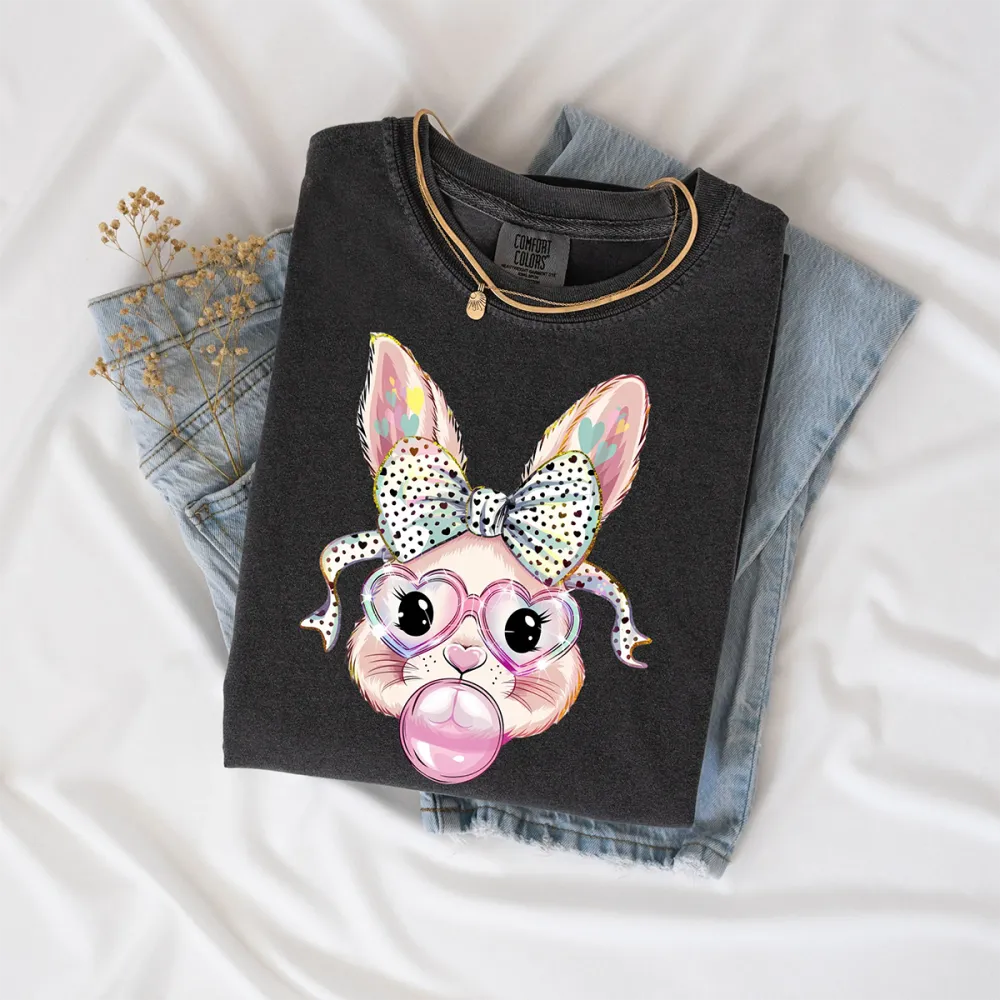 Easter Bunny Printed Round Neck Short Sleeve T-Shirt