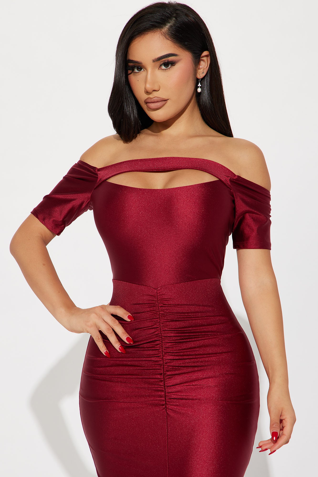Gema Ruched Gown - Burgundy