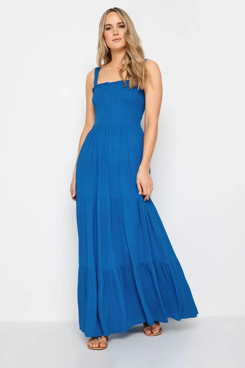 LTS Tall Black Shirred Tiered Maxi Dress