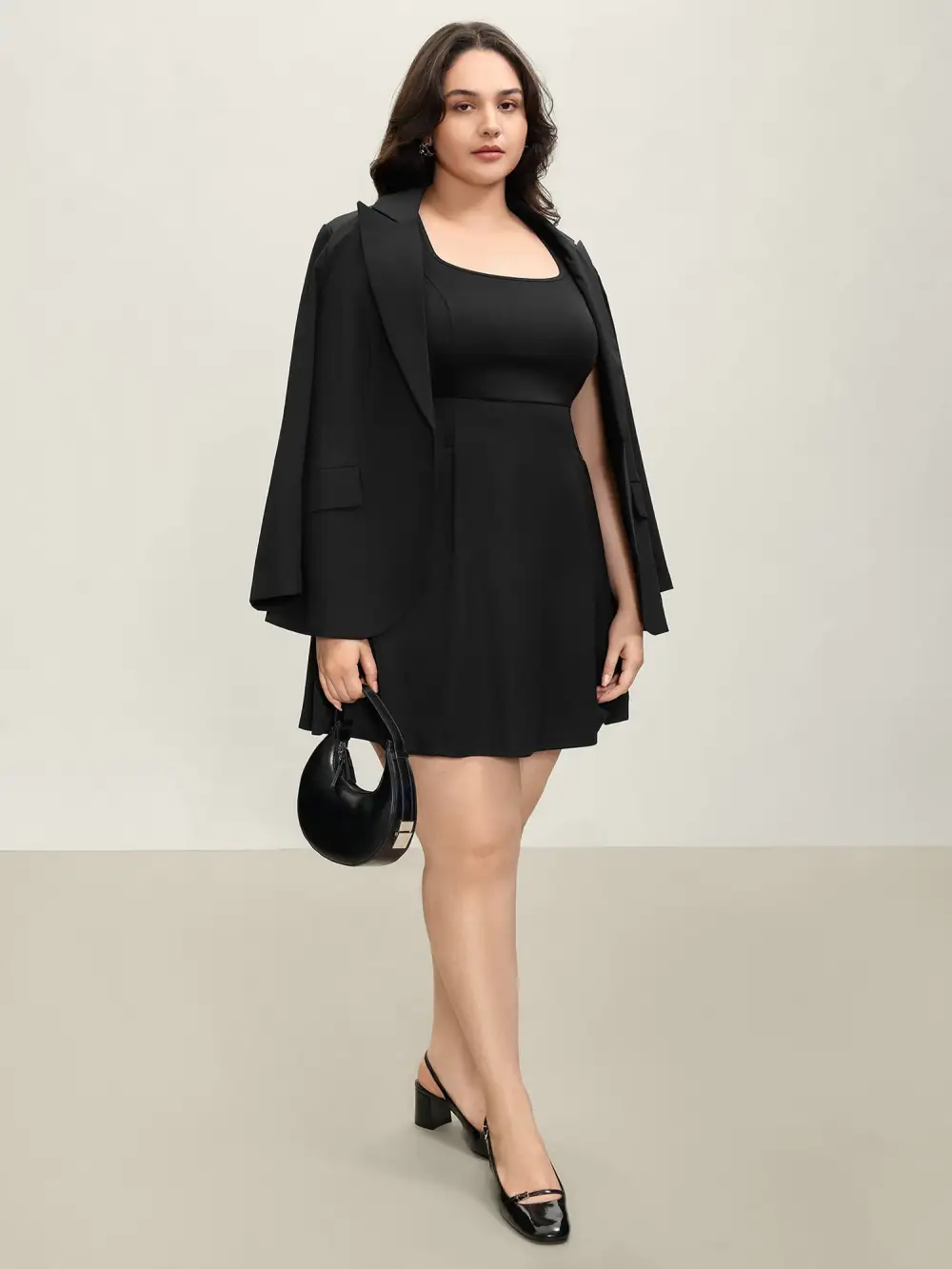 Stretchy Pockets Cinched-Waist Flared Midi Dress