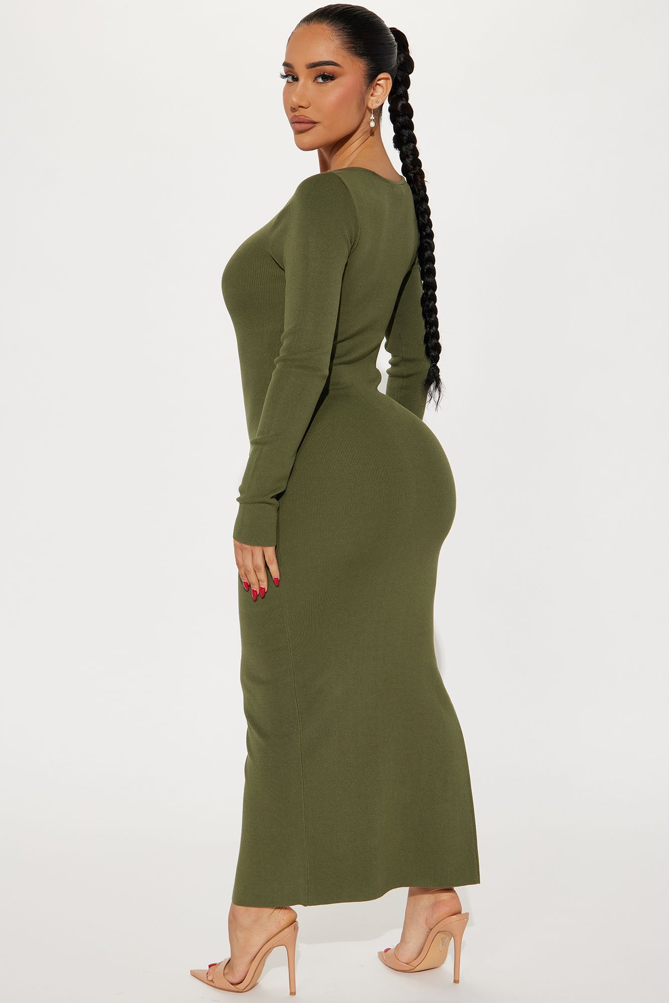 Eve Cutout Knit Midi Dress - Olive