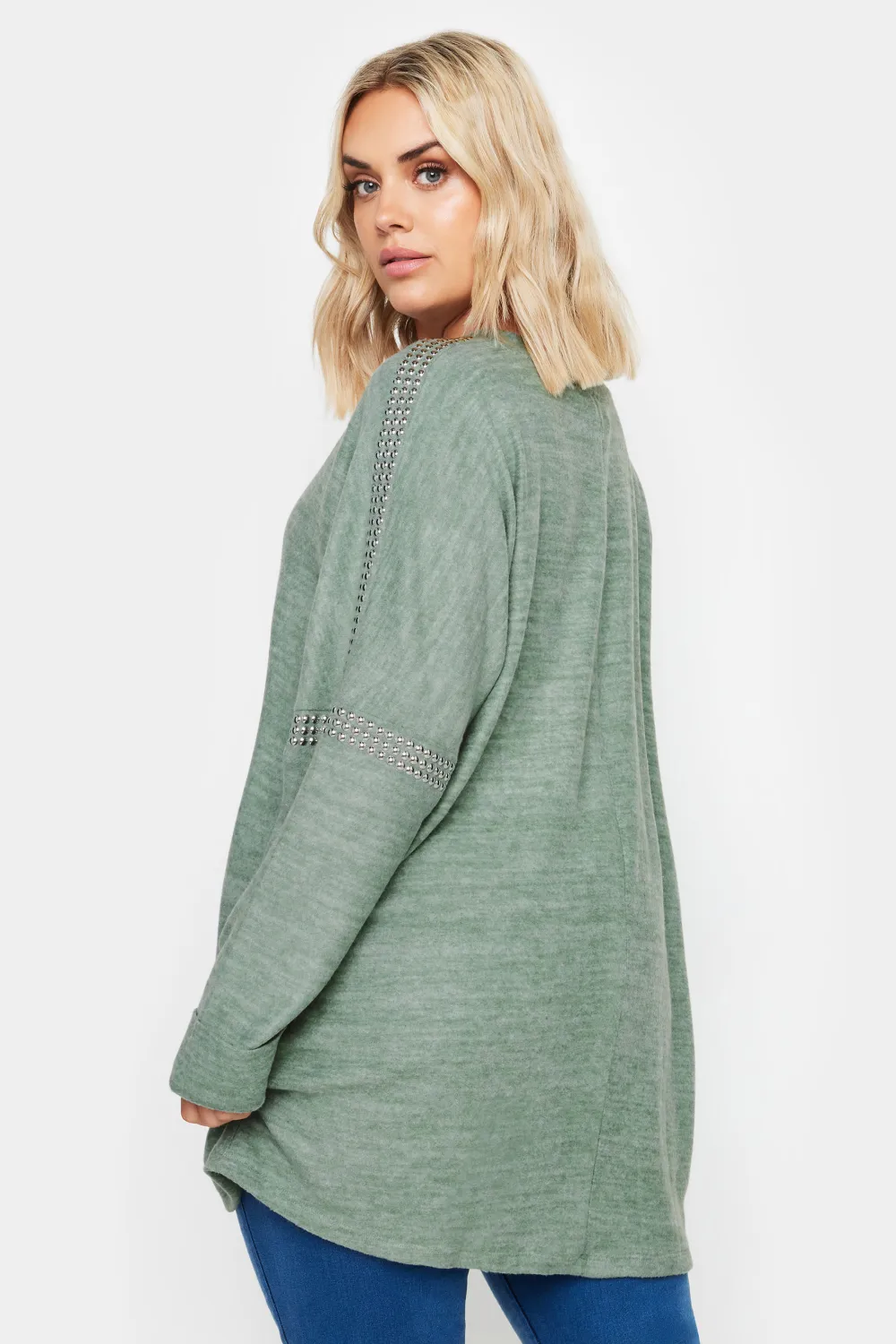 YOURS Curve Grey Stud Neckline Embellished Jumper