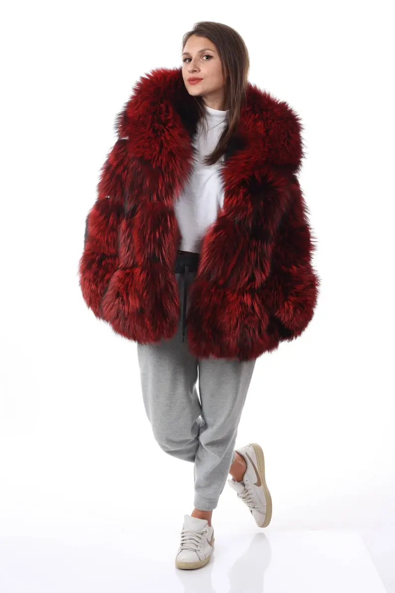 Red Fox Fur Waist Length Jacket