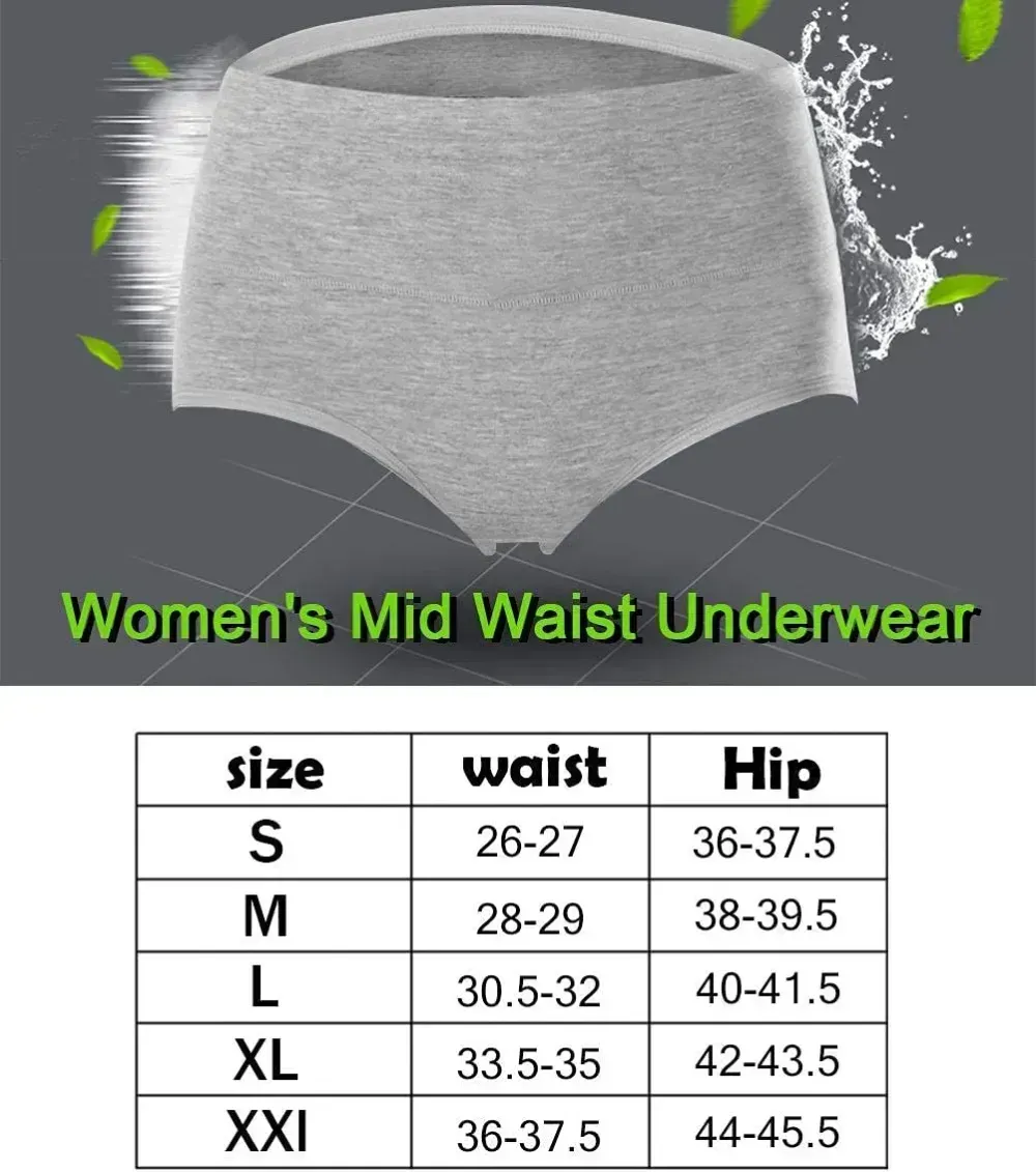 Womens Underwear,Cotton Mid Waist No Muffin Top Full Coverage Brief Ladies Panties Lingerie Undergarments for Women Multipack