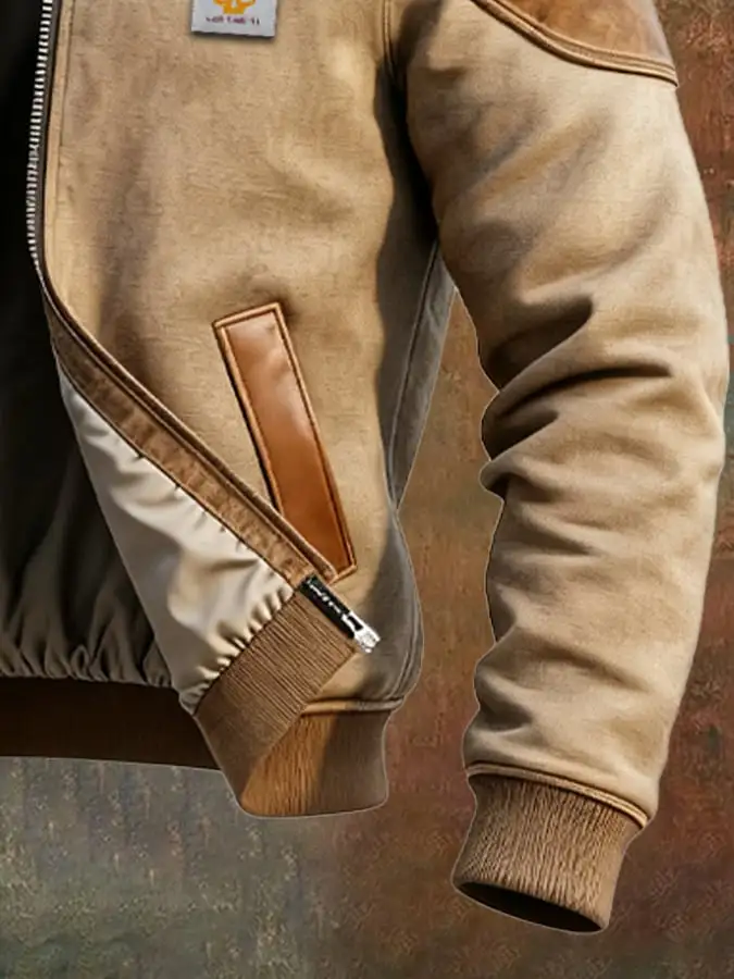 Men's Vintage Suede and Leather Multi-Pocket Outdoor Jacket