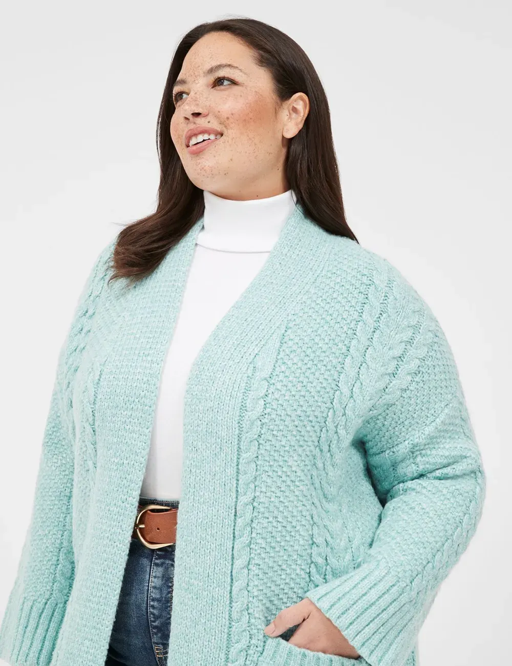 Open-Front Cable Knit Coatigan