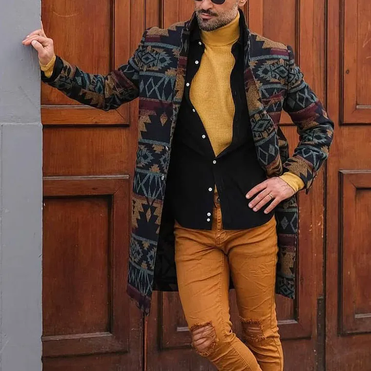 Vintage Ethnic Pattern Single Breasted Coat