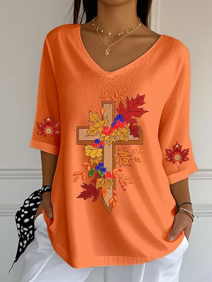 Women's Casual Autumn Print Sleeve Top