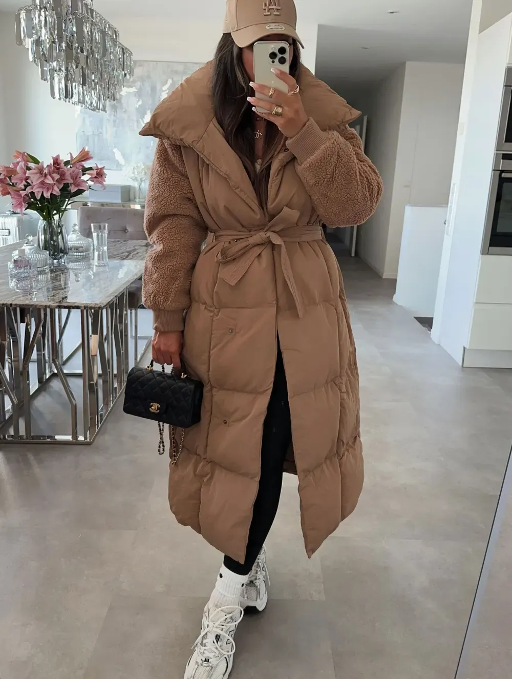 Lambswool Sleeve Tie-Up Long Jacket