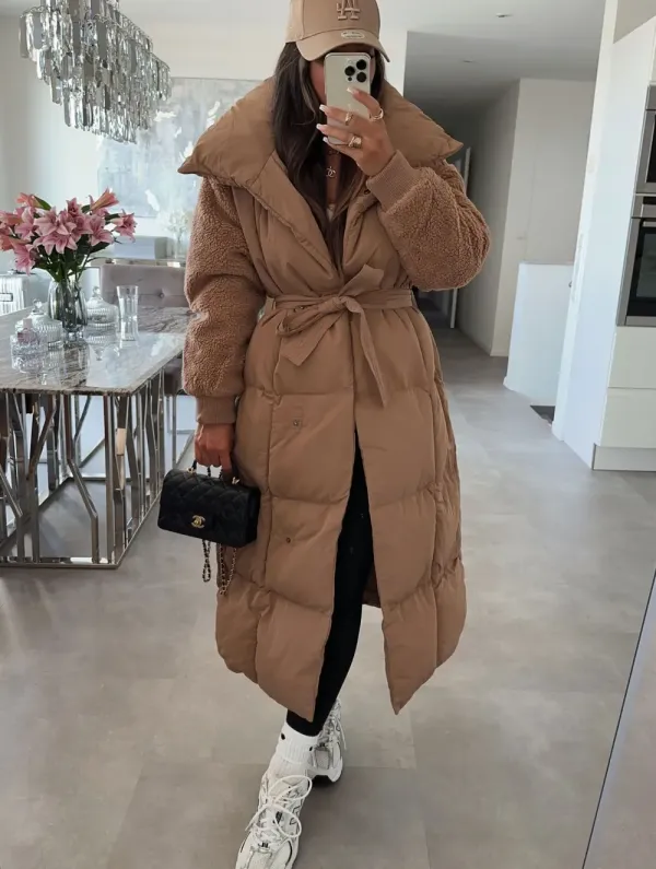 Lambswool Sleeve Tie-Up Long Jacket