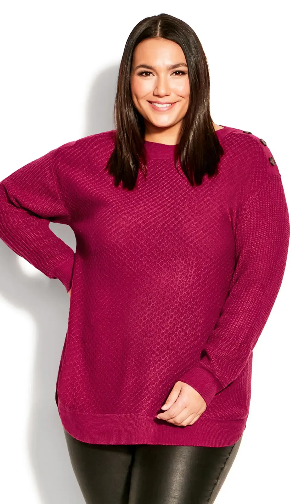 Evans Red Crew Neck Button Detail Jumper