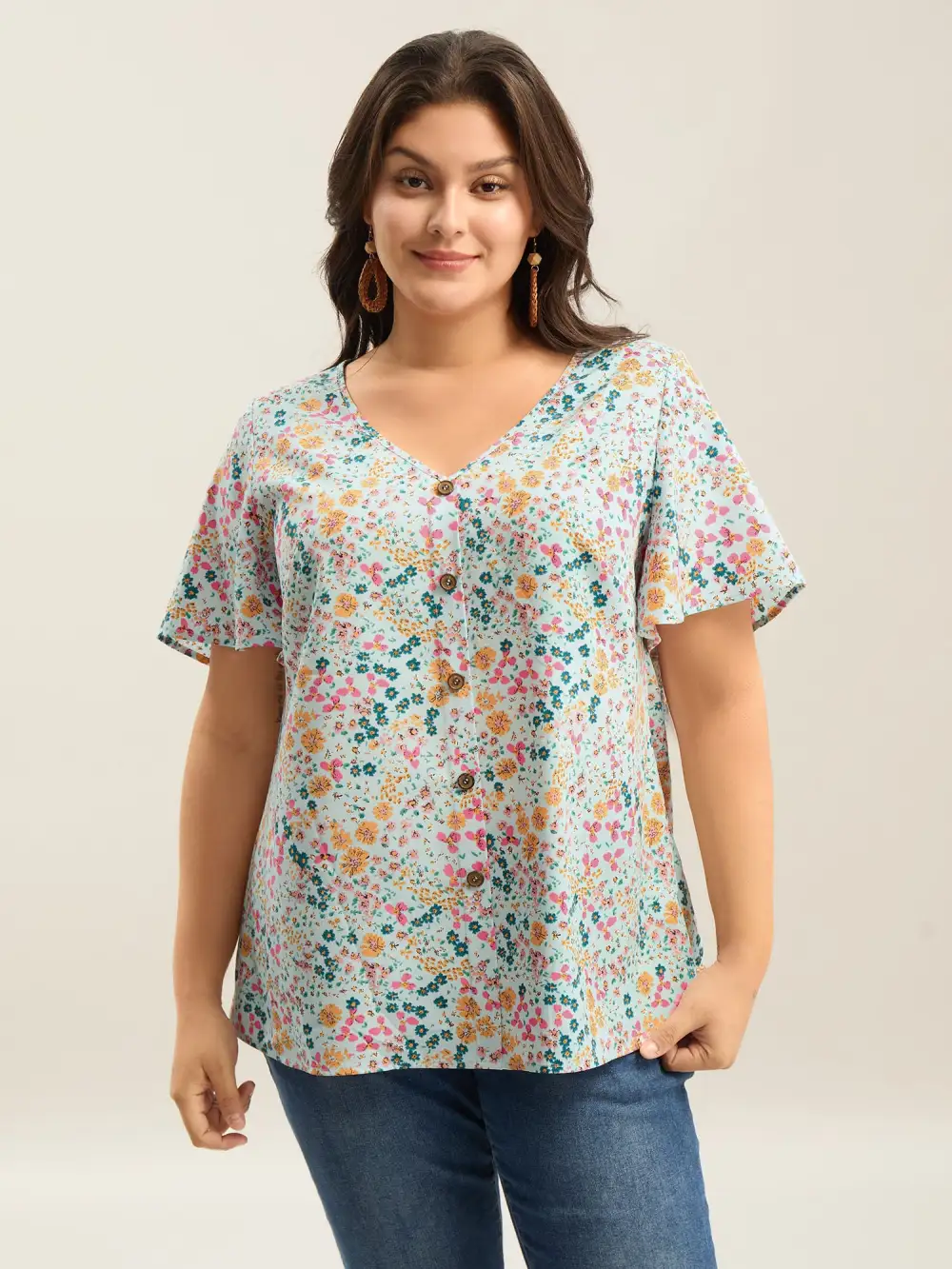 Floral Print V-Neck Flowy Blouse