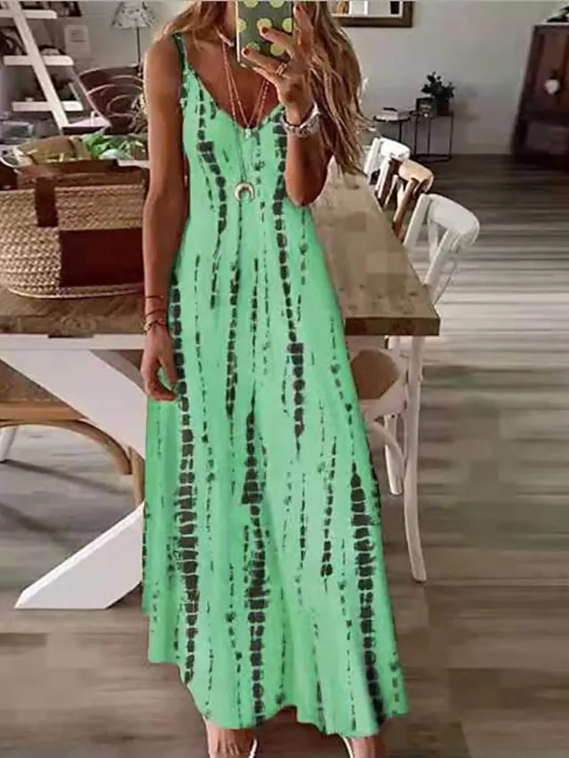 Women's A Line Dress Slip Dress Long Dress Maxi Dress White Yellow Blue Sleeveless Print Print Summer Spring Spaghetti Strap Modern 2023 S M L XL XXL 3XL 4XL 5XL