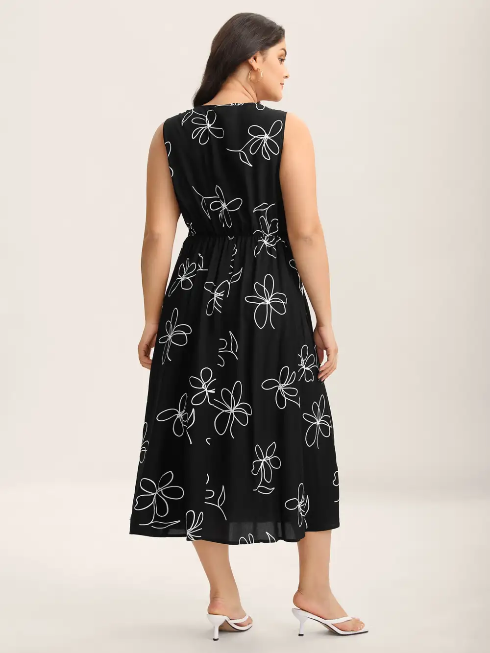Rayon Floral Stretchy Waist Midi Dress