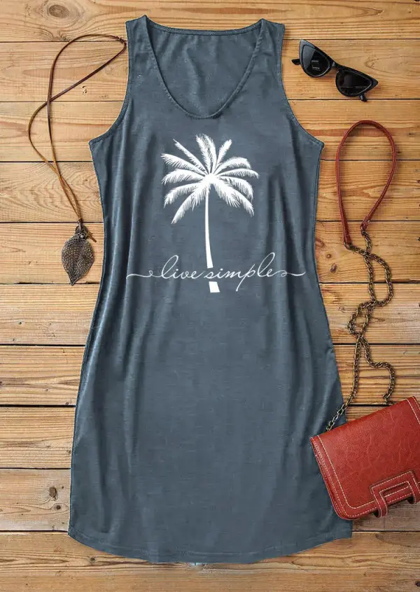 Live Simple Coconut Tree Sleeveless Mini Dress - Cyan