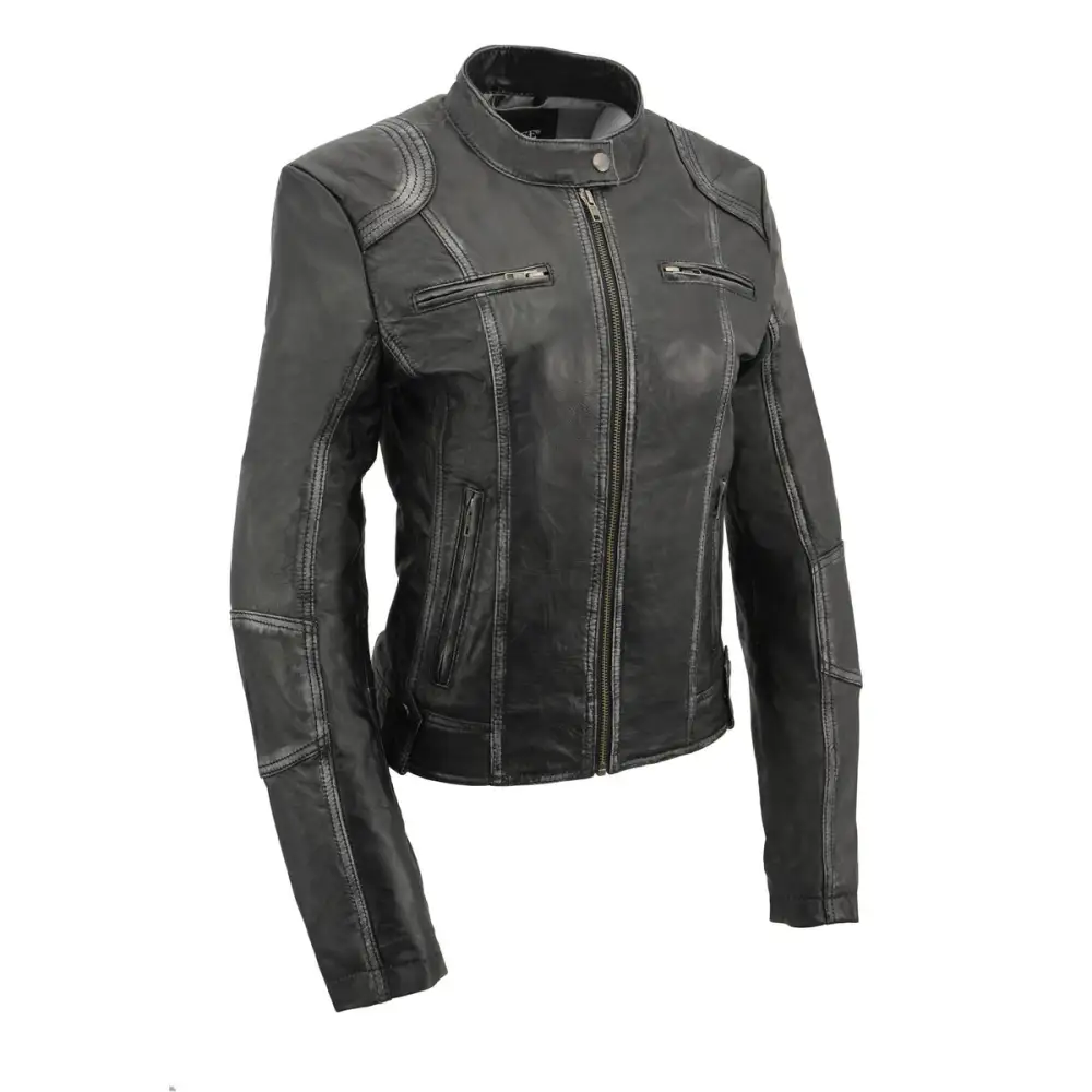 Leather SFL2830 Women's Black Sheepskin Scuba Style Fashion Leather Jacket