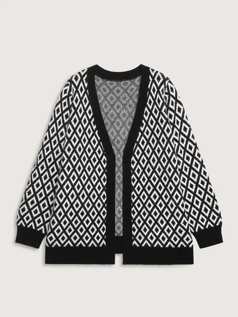 Mink Jacquard Diamond Pattern Knit Cardigan