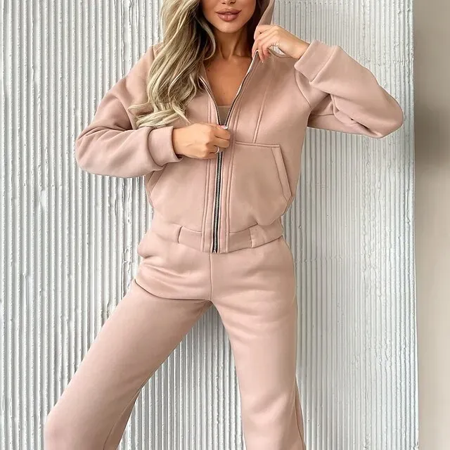 Women's Tracksuit Sweatsuit Pocket 2 Piece Solid Colored Hoodie and Pants Outfit Set Clothing Suit Fall Black White Jogging Training Exercise Thermal Warm Soft Moisture Wicking Long Sleeve Sport