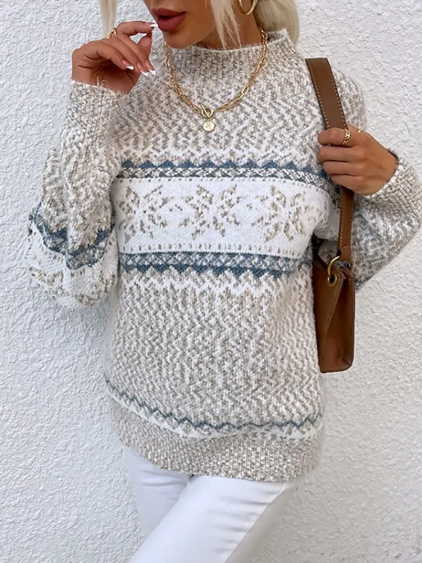 Women's Pullover Sweater Jumper Turtleneck Ribbed Knit Acrylic Knitted Fall Winter Christmas Daily Xmas Holiday Vintage Style Long Sleeve Snowflake Pink Blue Apricot S M L