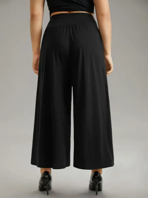 Plain Wrap Hem Wideband Waist Wide Leg Pants