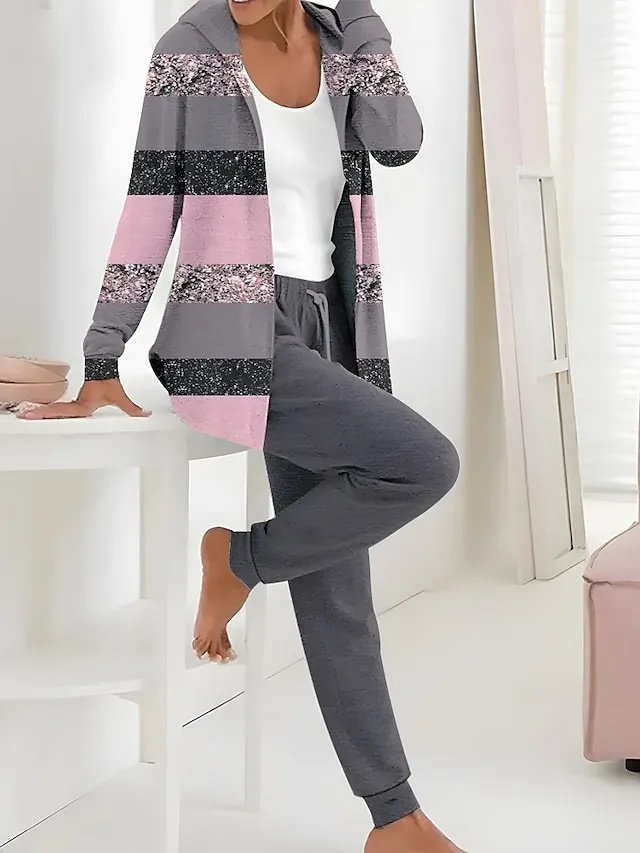 Women's Hoodie Tracksuit Pants Sets Print Outdoor Casual Active Daily Long Sleeve Hooded Black Fall & Winter