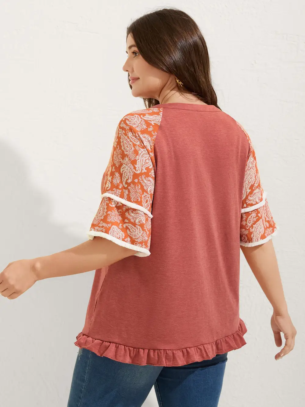 Supersoft Rayon Tassel Paisley Sleeve T-Shirt