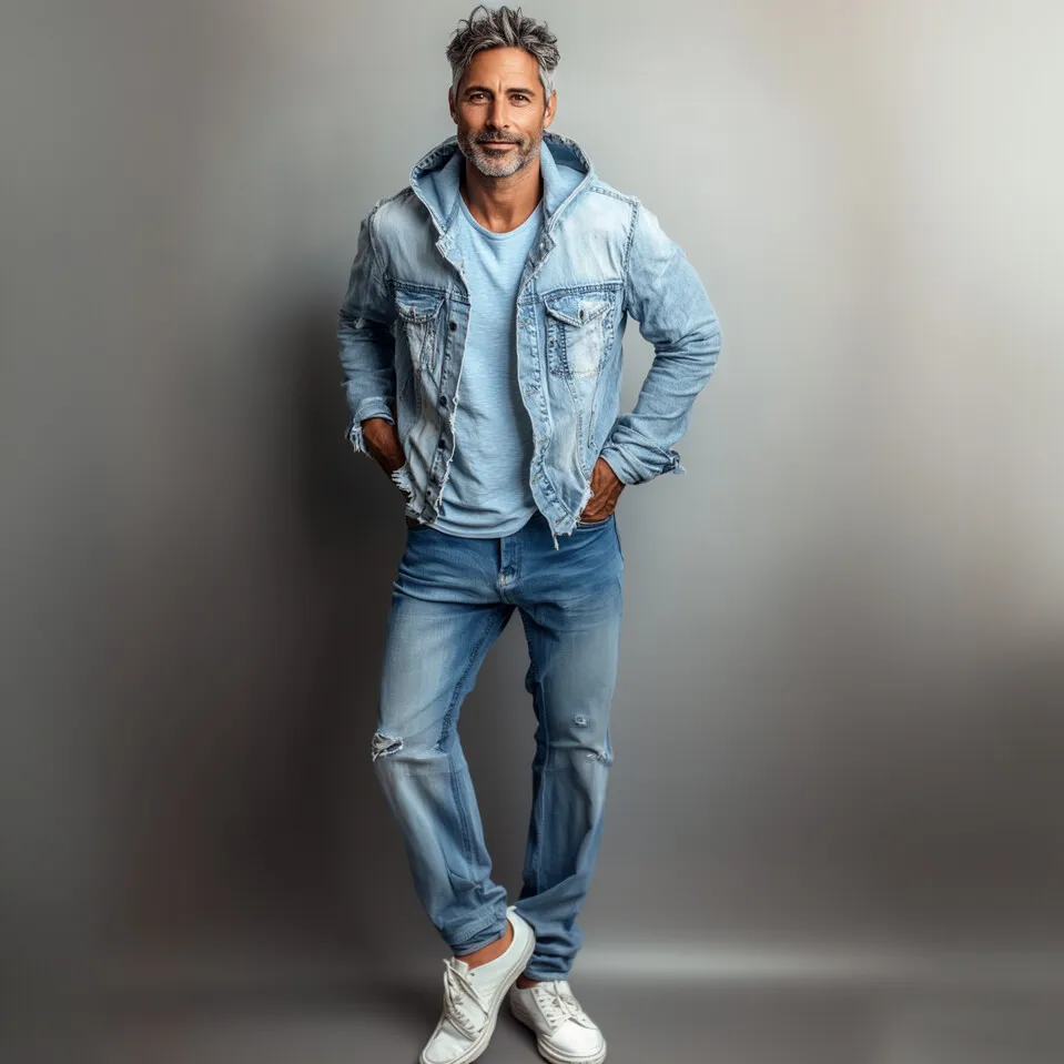 Men's Denim Button Long Sleeve Hooded Jacket