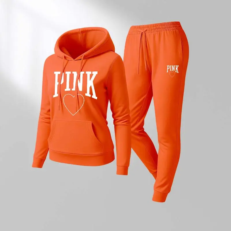 Women's Pink Heart Print Tracksuit
