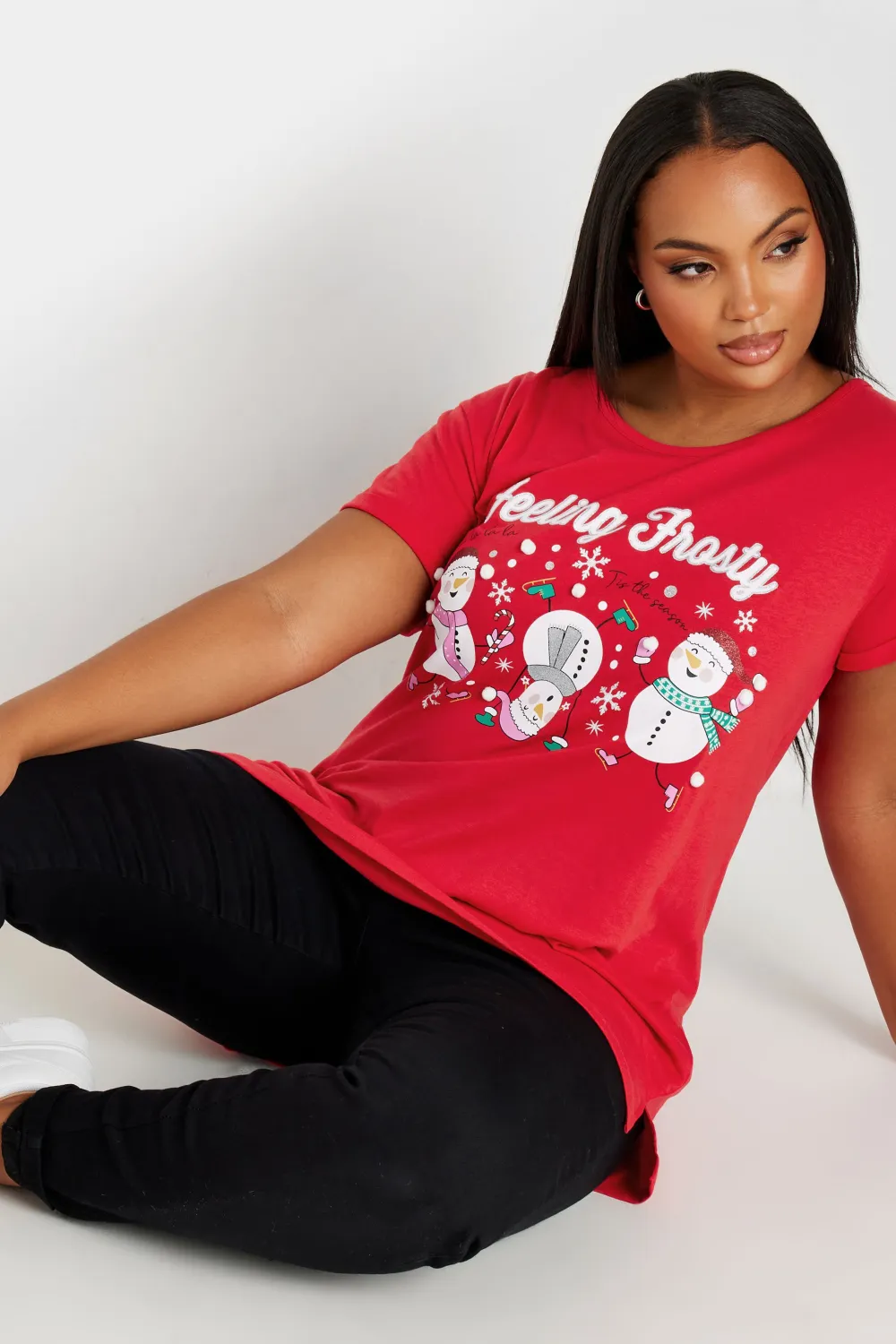 复制YOURS Curve Black 'Merry Gonkmas' Sequin Embellished Christmas Top