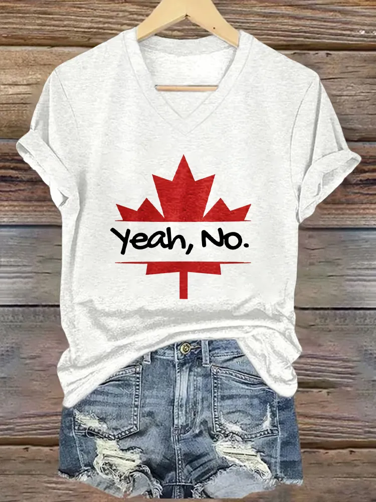 Yeah,No. Printed V-Neck Short-Sleeved T-Shirt