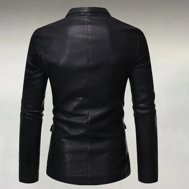 Men's Business Notched Lapel One Button PU Leather Blazer