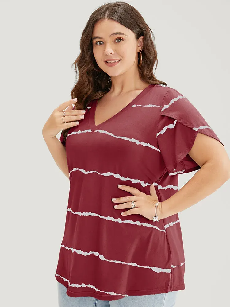 Striped Contrast Petal Sleeve T-shirt