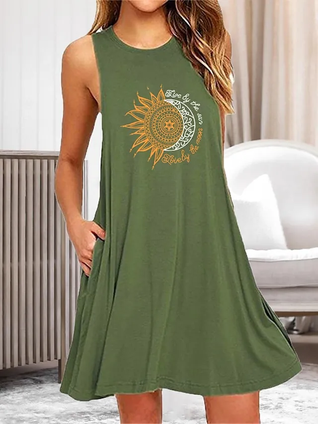 Women's Plus Size Loungewear Nightgown Nightshirt Dress Flower Basic Casual Comfort Home Daily Vacation Cotton Breathable Crew Neck Sleeveless Pocket Summer Spring Black White
