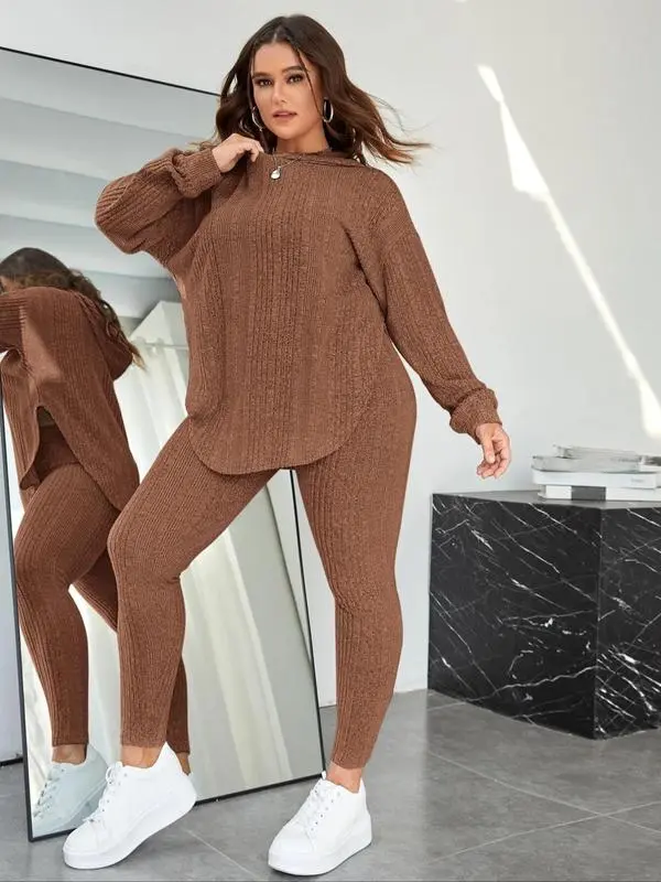 Split Curved Hem Hoodie & Leggings Lounge Set