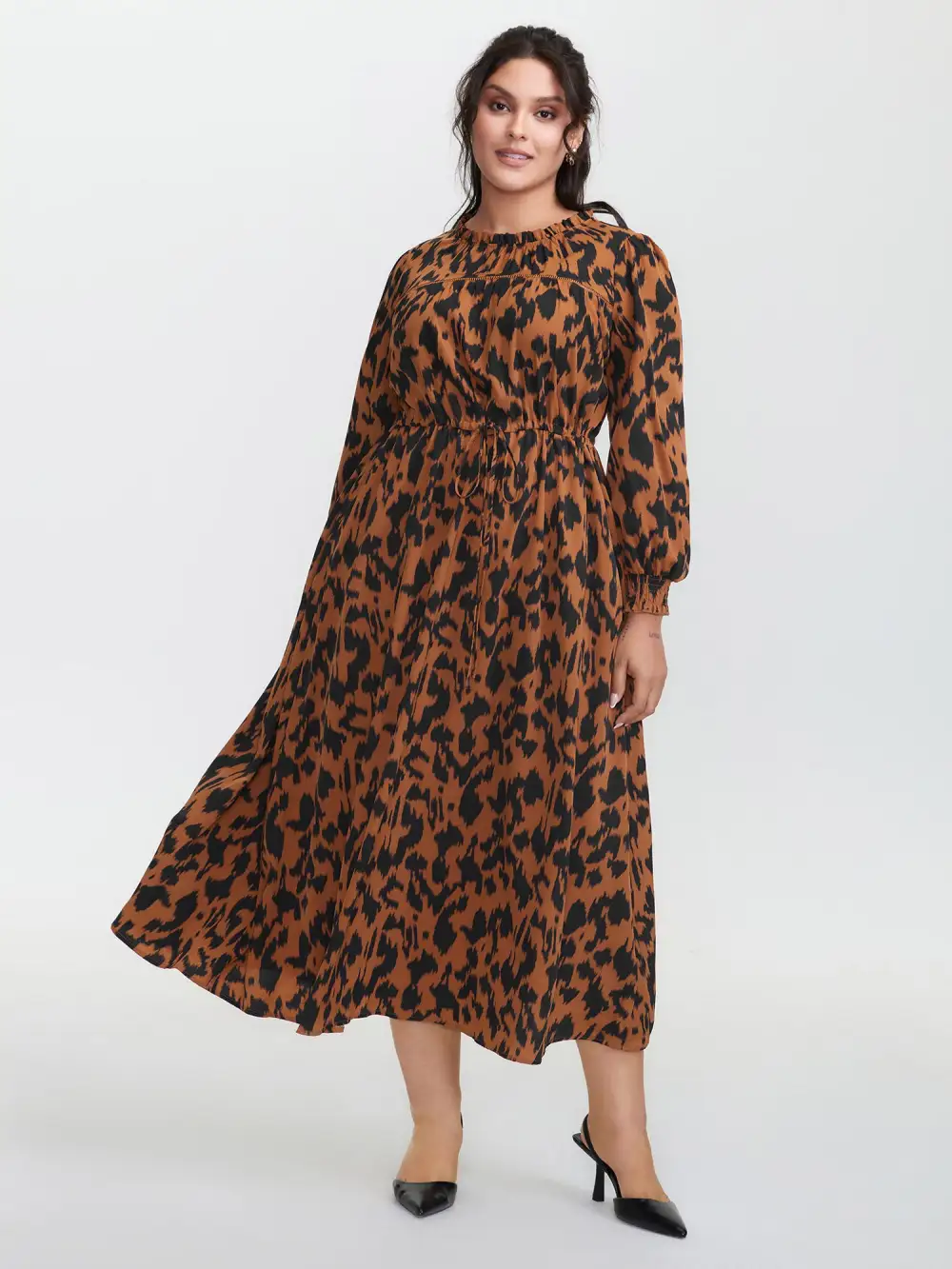 Leopard Print Pockets Lace Maxi Dress