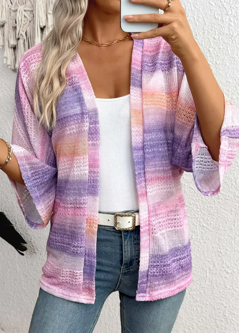 Purple Ombre 3/4 Sleeve V Neck Topper