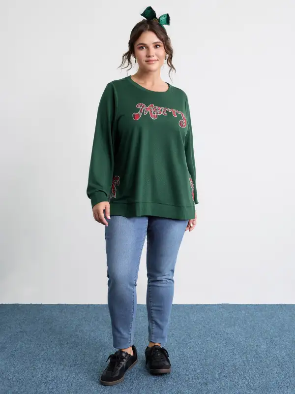 Merry Applique Embroidery Sweatshirt