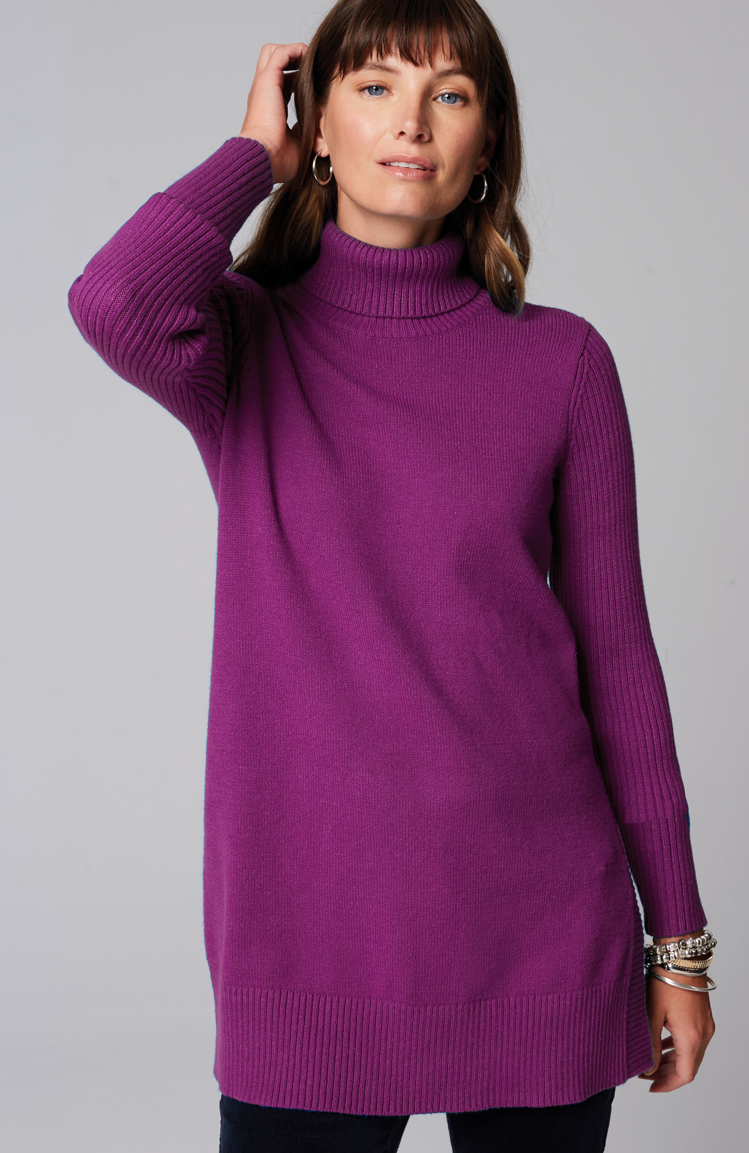 Ribbed-Sleeves Turtleneck Sweater