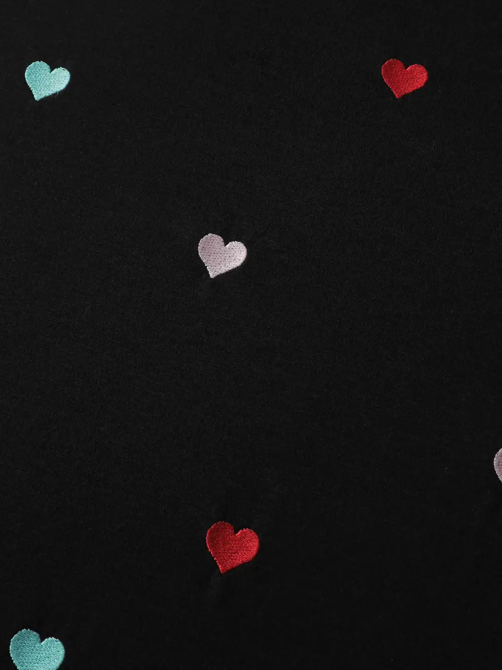 Embroidered Hearts Stretchy Round Neck T-Shirt