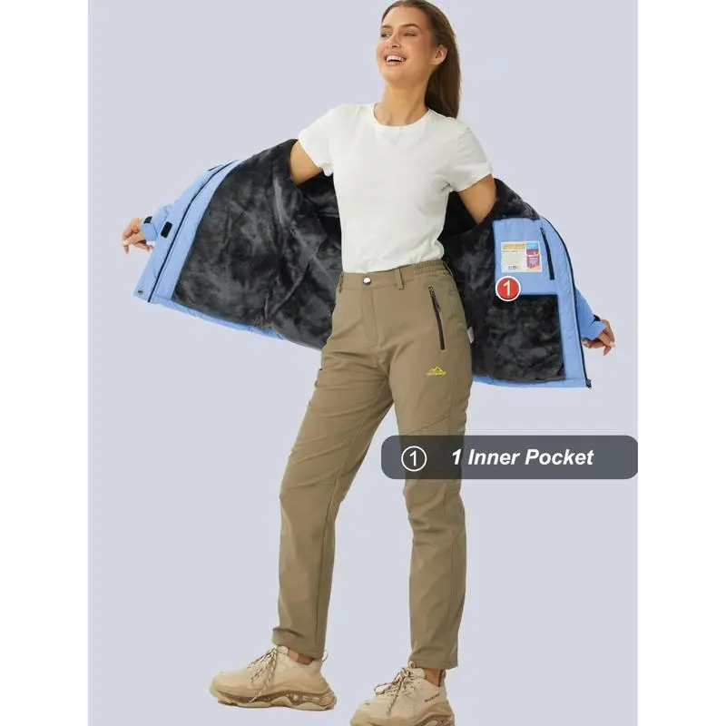 Waterproof Ski Jacket Hooded Fleece Lined Warm Winter Jacket Snow Coat Mountain Windproof Rain Windbreaker