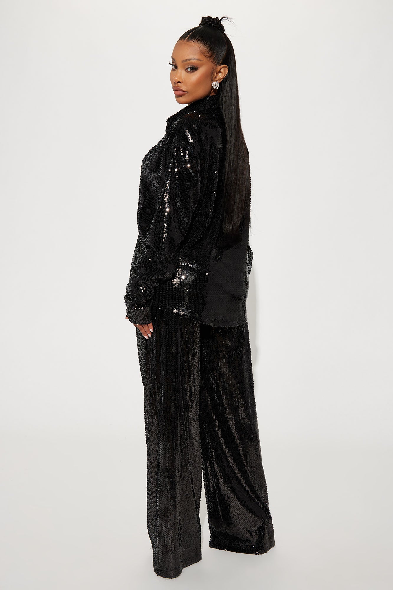 All In Sequin Pant Set - Black