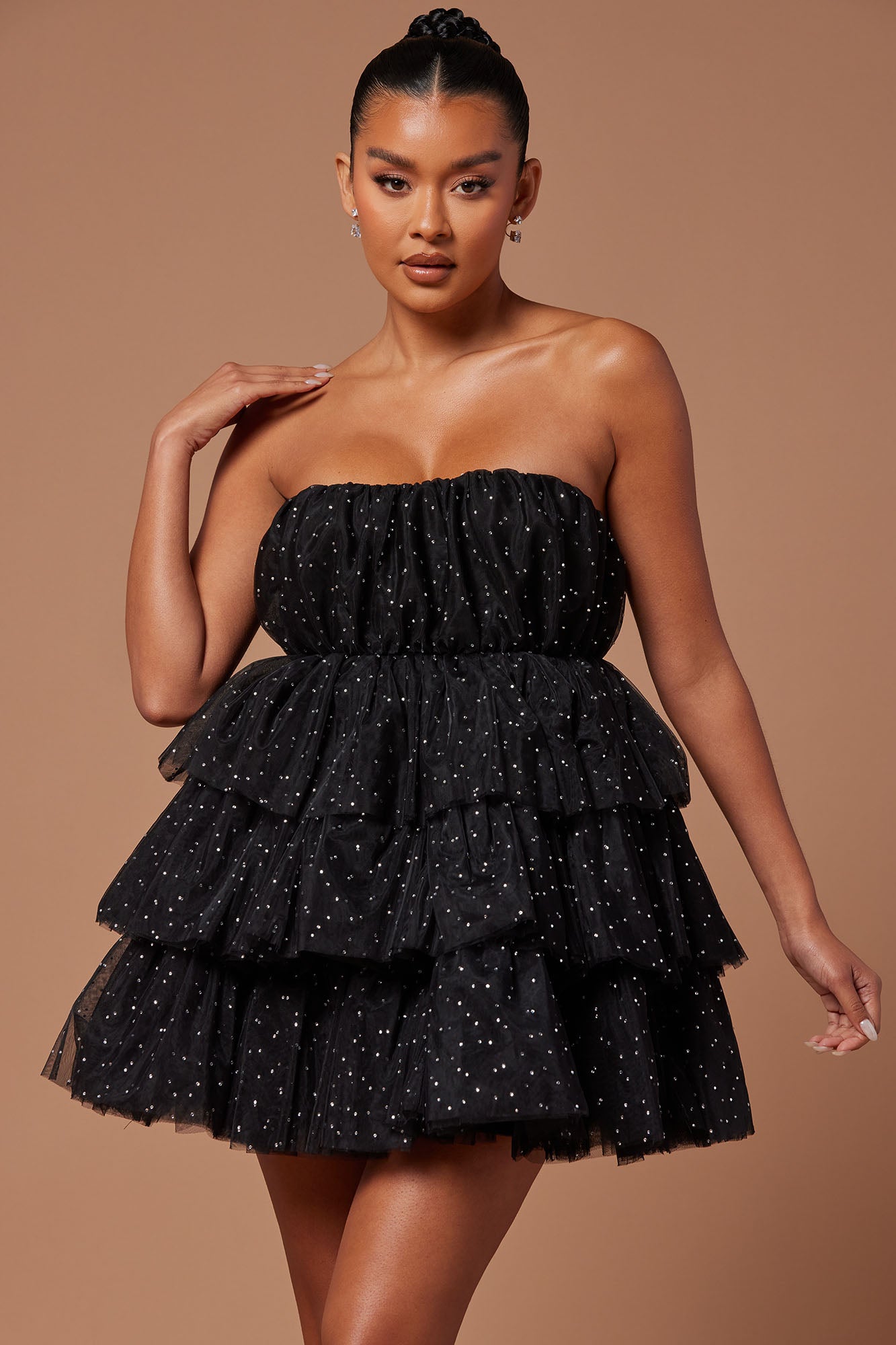 Isabel Tulle Glitter Mini Dress - Black