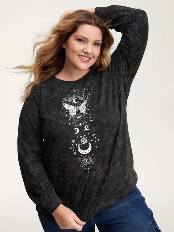 Starry Moon Stretchy Snowflake Textured Effect Sweatshirt