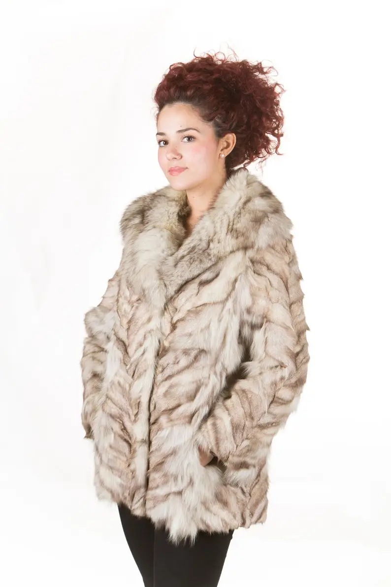 Silver Blue Paws Fox Fur Coat Fox Collar Full Length