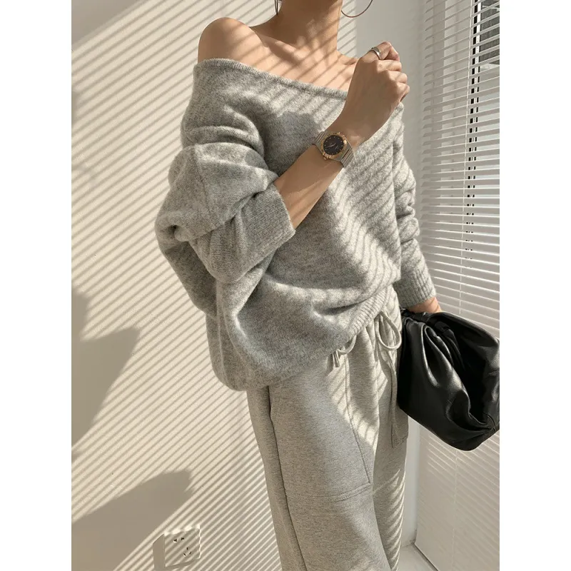 Mohair Off-shoulder Irregular Sweater